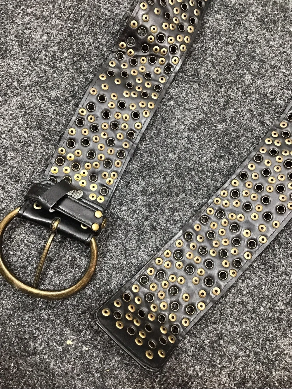 Vintage brown faux leather with gold studs and grommets hip belt